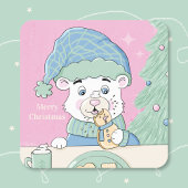 Polar Beer Cub Square Roze Kerst sticker