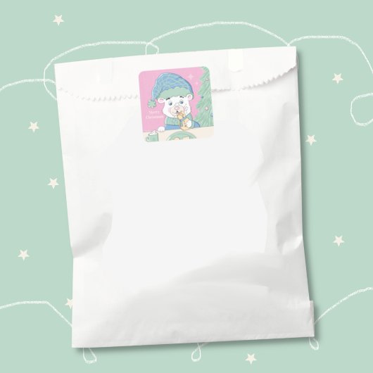 Polar Beer Cub Square Roze Kerst sticker