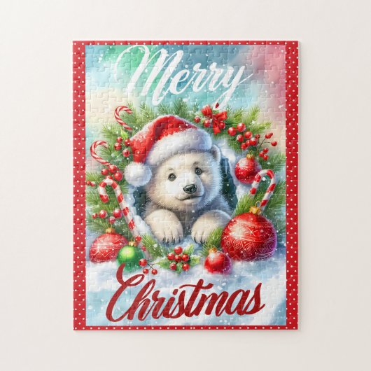 Polar Beer Cub Vrolijk Kerstfeest Kind Legpuzzel (Verticaal)