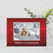 Polar Beer Cubs Sneeuwfoto Kerstflat Feestdagenkaart (Staand voorkant)