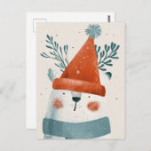 Polar Beer draagt kerstmuts Minimalistische kerst Briefkaart (Voorkant / Achterkant)