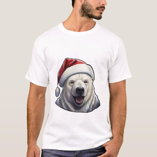Polar Beer Dragen van een Santa Hat T-shirt (Voorkant)