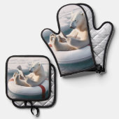 Polar Beer Een krant lezen Ovenwant & Pannenlap Set (Voorkant / Achterkant)