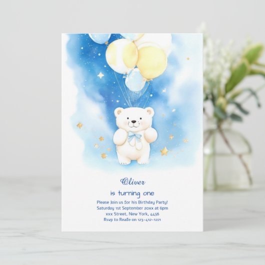 Polar Beer Eerste Verjaardagsuitnodiging Kaart (Staand voorkant)