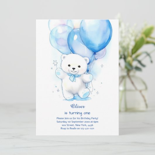 Polar Beer Eerste Verjaardagsuitnodiging Kaart (Staand voorkant)