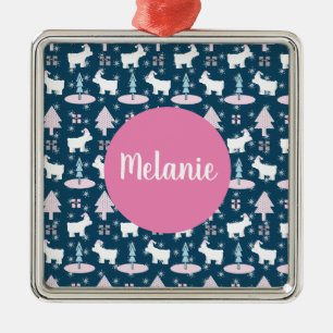 Polar Beer en Bomen Monogram Kerstdag Cadeau Metalen Ornament