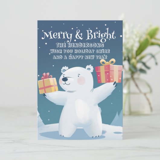 Polar Beer en Cadeaus vrolijk en helder Feestdagenkaart (Staand voorkant)