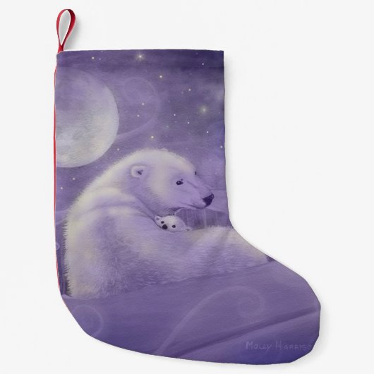 Polar Beer en Cub Fantasy Wildlife Art Kleine Kerstsok (Voorkant)