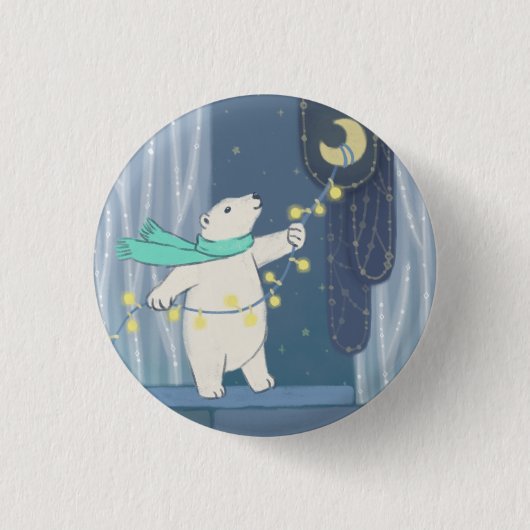 Polar Beer en de maan Ronde Button 3,2 Cm (Voorkant)