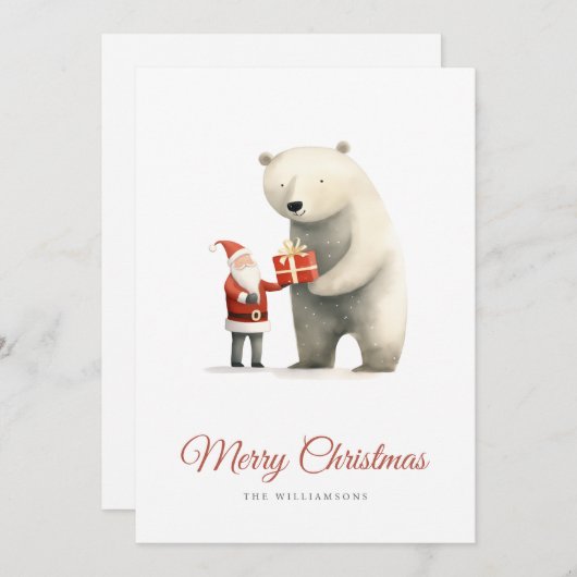 Polar Beer en Kerstman Groeten Feestdagenkaart (Voorkant / Achterkant)