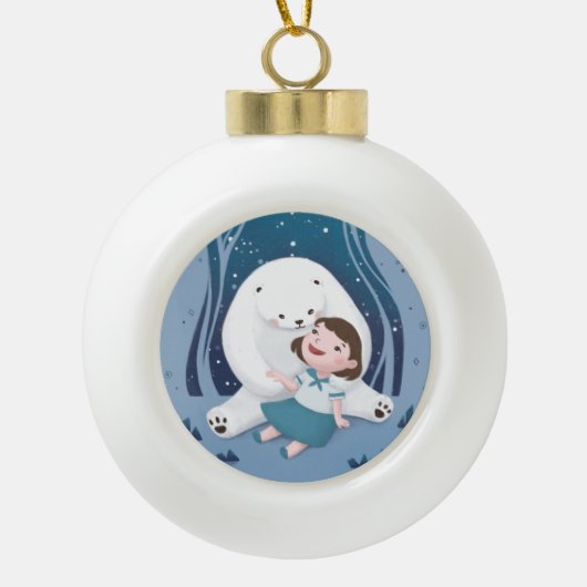 Polar Beer en kind illustratie Keramische Bal Ornament (Voorkant)