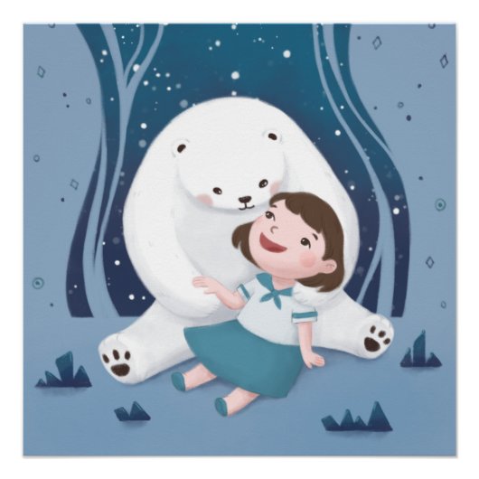 Polar Beer en kind illustratie Perfect Poster (Voorkant)