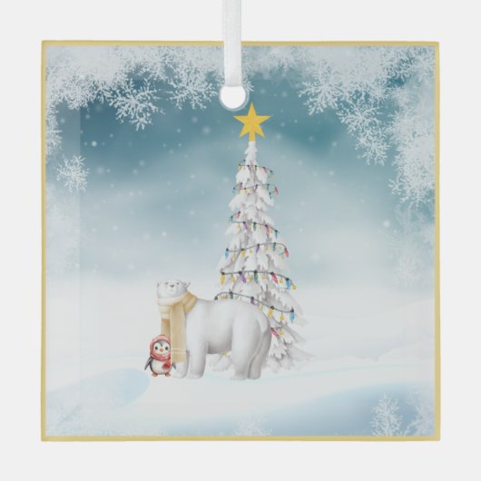 Polar Beer en Penguin Glass Christmas Ornament (Voorkant)