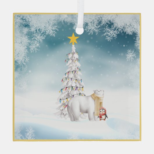 Polar Beer en Penguin Glass Christmas Ornament (Achterkant)
