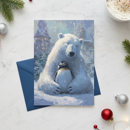 Polar beer en Penguin Kerstvakantie Feestdagenkaart