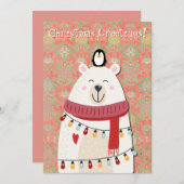 Polar Beer en Penguin Retro Style Christmas Kaart (Voorkant / Achterkant)