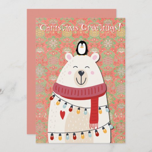 Polar Beer en Penguin Retro Style Christmas Kaart (Voorkant / Achterkant)