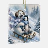 Polar Beer en pinguïn op een slee Keramisch Ornament (Rechts)