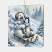 Polar Beer en pinguïn op een slee Keramisch Ornament (Links)