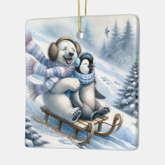 Polar Beer en pinguïn op een slee Keramisch Ornament (Links)