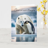 Polar Beer en Pinguïn Vrienden Verjaardag Kaart (Gele Bloem)