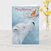 Polar Beer en Robin, vrolijk kerstfeest Kaart (Gele Bloem)
