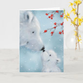 Polar Beer en Schattige Cub, Vrolijk kerstfeest Kaart (Gele Bloem)