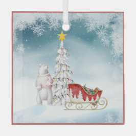 Polar Beer en Sleigh Glass Christmas Ornament