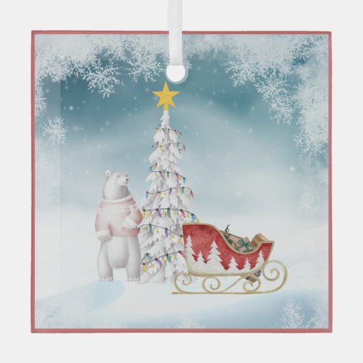 Polar Beer en Sleigh Glass Christmas Ornament (Voorkant)