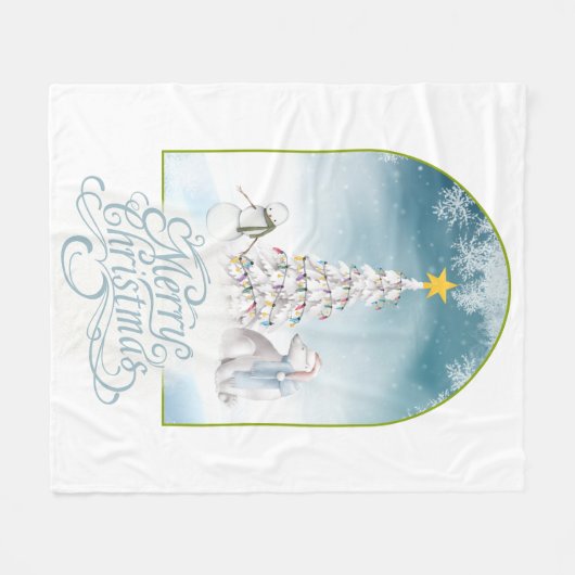 Polar Beer en Sneeuwman Fleece Deken (Voorkant (Horizontaal))