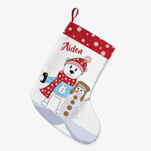 Polar Beer en Snowman Friend Kind Stocking Kleine Kerstsok