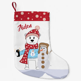 Polar Beer en Snowman Friend Kind Stocking Kleine Kerstsok