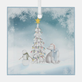 Polar Beer en Snowman Glass Kerstornament Glas Ornament