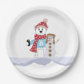 Polar Beer en Snowman White Holiday Paper Borden Papieren Bordje (Voorkant)
