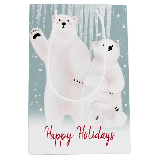 Polar Beer familie in Snow Medium Cadeauzakje (Voorkant)