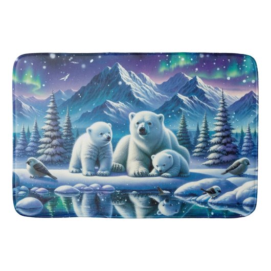 Polar Beer Familie Snowy Scene Schilderen Badmat (Voorkant)
