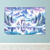 Polar Beer Familie Snowy Scene Schilderen Canvas Afdruk (Insitu (Houten vloer))