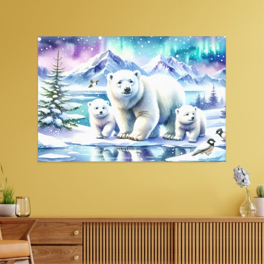 Polar Beer Familie Snowy Scene Schilderen Canvas Afdruk (Insitu (Woonkamer))