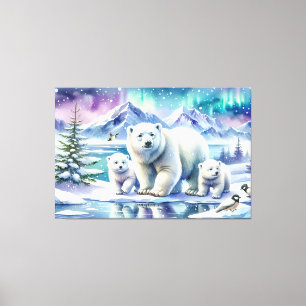 Polar Beer Familie Snowy Scene Schilderen Canvas Afdruk