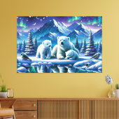 Polar Beer Familie Snowy Scene Schilderen Canvas Afdruk (Insitu (Woonkamer))