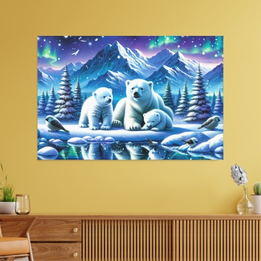 Polar Beer Familie Snowy Scene Schilderen Canvas Afdruk (Insitu (Woonkamer))