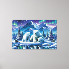 Polar Beer Familie Snowy Scene Schilderen Canvas Afdruk