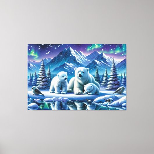 Polar Beer Familie Snowy Scene Schilderen Canvas Afdruk (Voorkant)
