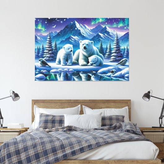 Polar Beer Familie Snowy Scene Schilderen Canvas Afdruk (Insitu (Slaapkamer))
