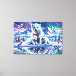 Polar Beer Familie Snowy Scene Schilderen Canvas Afdruk