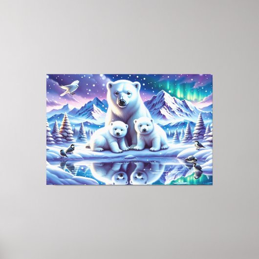 Polar Beer Familie Snowy Scene Schilderen Canvas Afdruk (Voorkant)