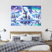 Polar Beer Familie Snowy Scene Schilderen Canvas Afdruk (Insitu (Slaapkamer))