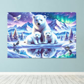 Polar Beer Familie Snowy Scene Schilderen Canvas Afdruk (Insitu (Houten vloer))