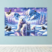 Polar Beer Familie Snowy Scene Schilderen Canvas Afdruk (Insitu (Houten vloer))