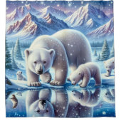 Polar Beer Familie Snowy Scene Schilderen Douchegordijn (Voorkant)